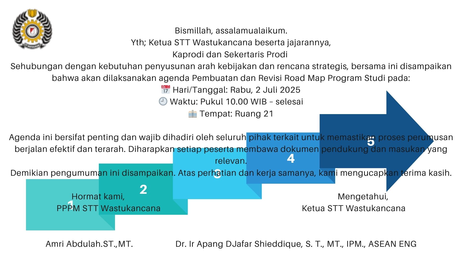 Undangan Rapat Revisi Road Map Penelitian dan Pengabdian Masyarakat STT Wastukancana