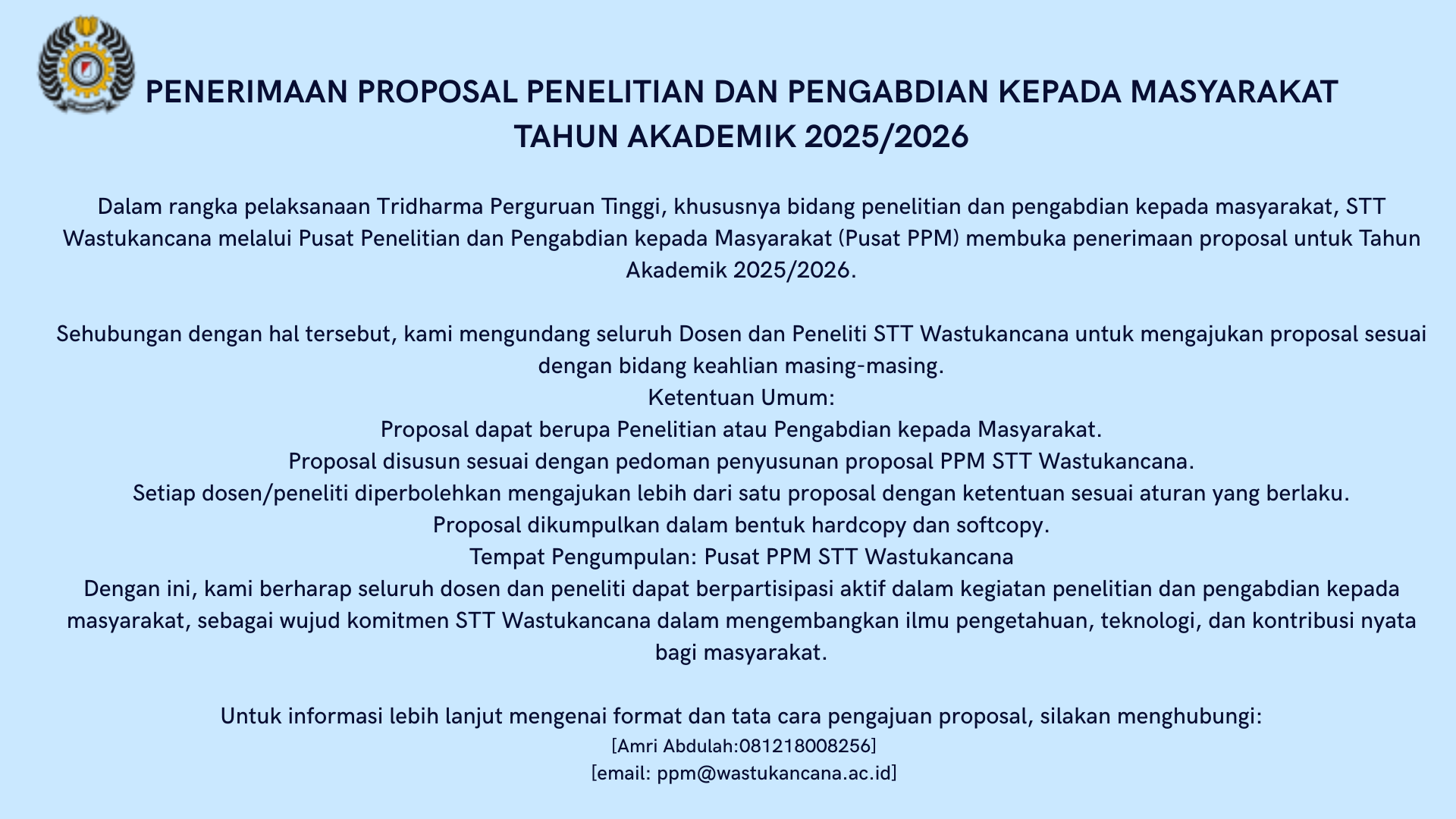 Call for Proposal Penelitian dan Pengabdian TA 2025-2026