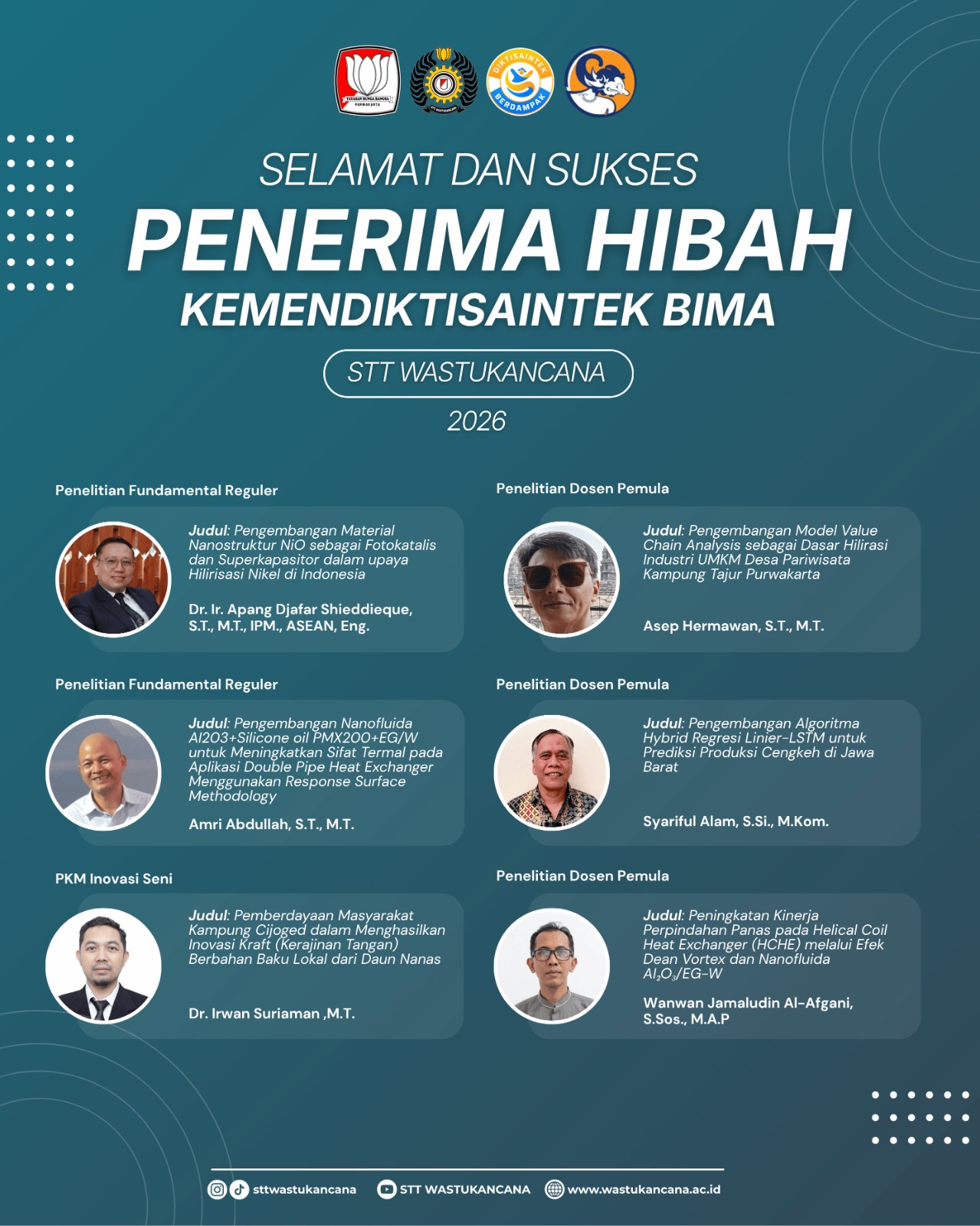 Selamat dan Sukses untuk Penerima Hibah Penelitian Pengabdian TA-2026 (STT Wastukancana)