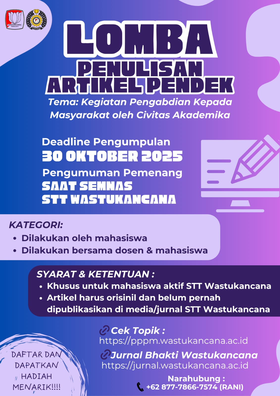 Lomba Menulis Artikel Pendek untuk Mahasiswa