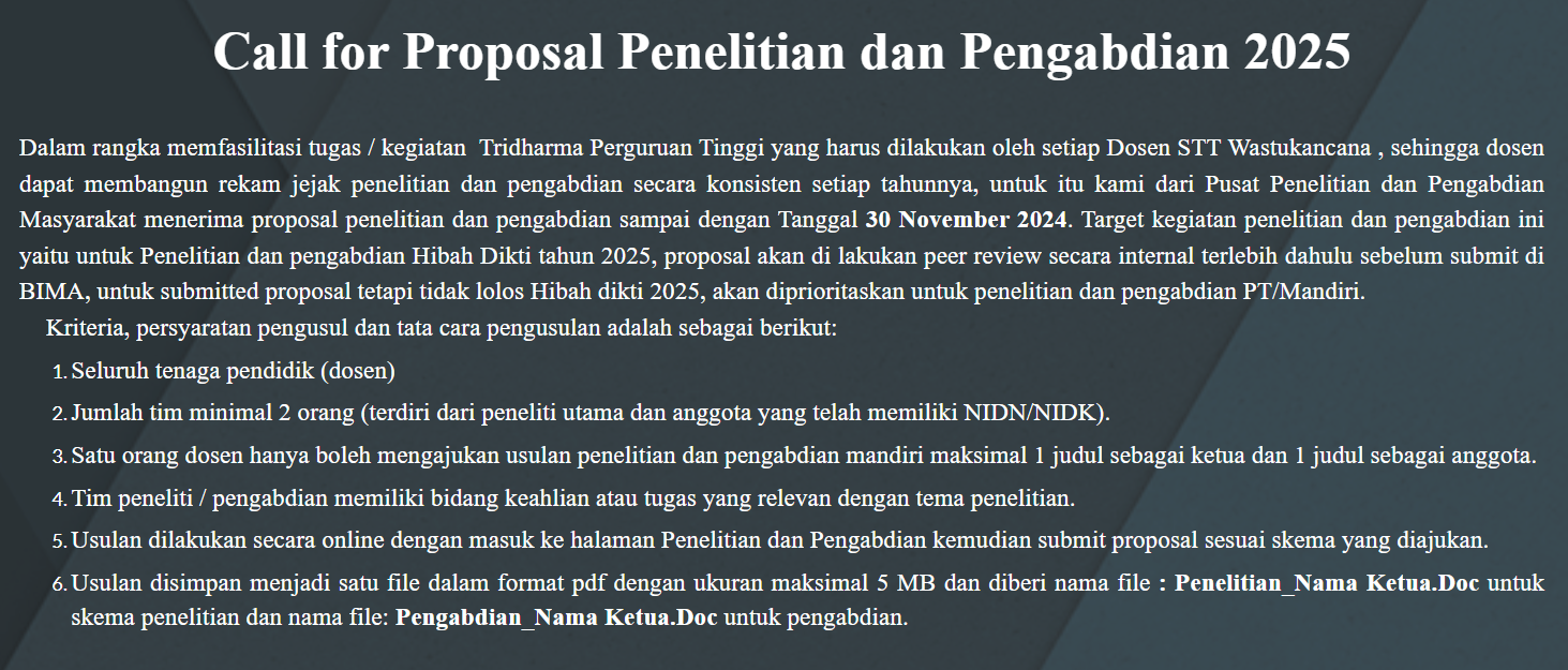 Call for Proposal Penelitian dan Pengabdian TA 2025